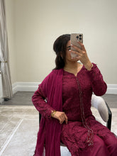 Load image into Gallery viewer, Croatia suit with embellishments and trouser. Chiffon duppata. South Asian party wear suits