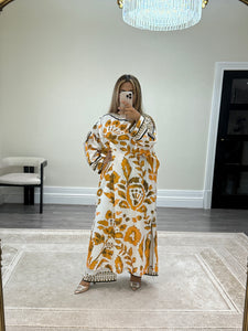Printed long kaftan with trouser 2 piece set