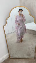 Load image into Gallery viewer, Defective Lilac / silver cotton net embroidered suit with cotton net duppata and crepe trouser (Copy)