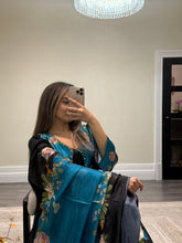 Load image into Gallery viewer, Silk 3 piece suit lulusar inspired with handwork on neckline. Kameez suit.