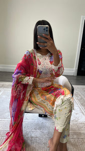 Maria B inspired embroidered lawn suit colourful print with chiffon duppata