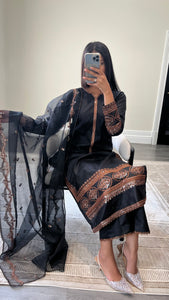 Black lawn embroidered lawn suit with cotton net duppata
