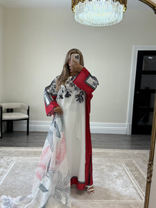 Varzah kaftan style long shirt with khadi net duppata and wide leg trouser