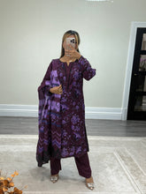 Load image into Gallery viewer, Volume 2 Winter printed lilen suits with lace details and cheddar duppata. Shirt with trouser and duppata winter prints Asian casual suit (immediate dispatch)