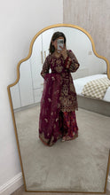Load image into Gallery viewer, Pink Organza embellished 3 piece suit with wide leg silk trouser Eid collection party wear