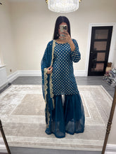 Load image into Gallery viewer, Chiffon 3 piece suit with duppata and sharara