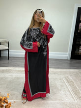 Load image into Gallery viewer, Black and pink  kaftan style long shirt with khadi net duppata and wide leg trouser