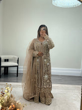 Load image into Gallery viewer, Soraya inspired diamonte 3 piece suit with cotton net duppata and crush silk inner