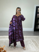 Load image into Gallery viewer, Volume 2 Winter printed lilen suits with lace details and cheddar duppata. Shirt with trouser and duppata winter prints Asian casual suit (immediate dispatch)