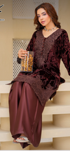 Load image into Gallery viewer, Velvet Embroidered coord with plazzo trouser