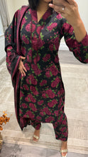 Load image into Gallery viewer, Winter printed dhanak suits with lace details and cheddar duppata. Shirt with trouser and duppata winter prints Asian casual suit (immediate dispatch)