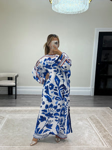 Printed long kaftan with trouser 2 piece set