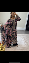 Load image into Gallery viewer, Floral print suit. With organza and wide leg trouser.Pakistani Indian shalwar kameez.