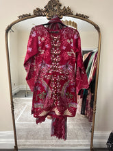 Load image into Gallery viewer, Maria B inspired embroidered lawn suit maroon floral with chiffon duppata