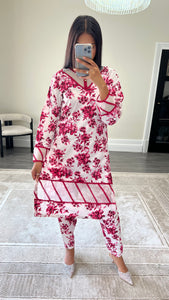 Poly cotton printed 2 piece coord with shirt and trouser.