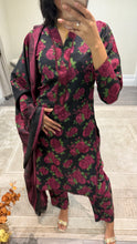 Load image into Gallery viewer, Winter printed dhanak suits with lace details and cheddar duppata. Shirt with trouser and duppata winter prints Asian casual suit (immediate dispatch)