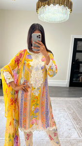 Maria B inspired embroidered lawn suit colourful print with chiffon duppata