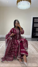Load image into Gallery viewer, Sameera - Organza heavily embroidered suit with lace embroidery detailing and tassel finish fully embroidered duppata