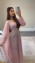 Load image into Gallery viewer, Mahira khan black sparkle suit with open gown style shirt. Duppata and trouser.