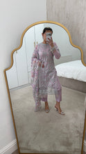 Load image into Gallery viewer, Defective Lilac / silver cotton net embroidered suit with cotton net duppata and crepe trouser (Copy)