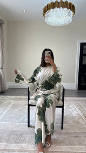 New floral coord set with side tie detailing and wide leg trouser