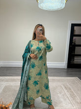 Load image into Gallery viewer, Volume 2 Winter printed lilen suits with lace details and cheddar duppata. Shirt with trouser and duppata winter prints Asian casual suit (immediate dispatch)