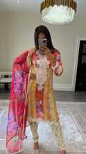 Load image into Gallery viewer, Maria B inspired embroidered lawn suit colourful print with chiffon duppata