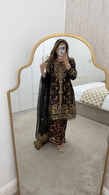 Load image into Gallery viewer, Black Organza embellished 3 piece suit with wide leg silk trouser Eid collection party wear