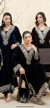 Load image into Gallery viewer, Design 2 Morrored Velvet Embroidered on trend kaftan with trouser and dupatta