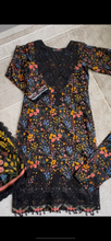 Load image into Gallery viewer, Maria B inspired embroidered lawn suit black floral with chiffon duppata