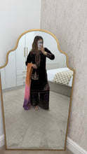 Load image into Gallery viewer, Purple velvet embroidered suit with sequin embroidery and embellishments. Chiffon duppata. Eid and party wear.