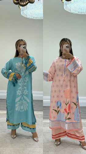 Khadi net 2 piece long shirt Coord sets