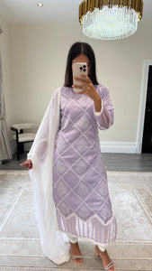 Chikankari 3 piece suit with crinkle duppata