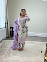 Load image into Gallery viewer, Maria B inspired embroidered lawn suit 2 colours black and lilac