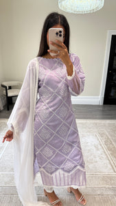 Chikankari 3 piece suit with crinkle duppata