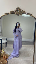 Load image into Gallery viewer, Lilac Lace net pearl embellished suit with trouser with chiffon duppata.