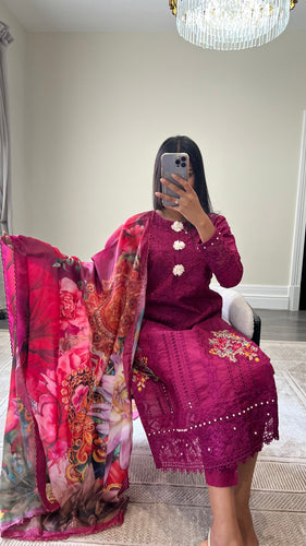 Maria B Inspired  embroidered chikankari lawn suit with silk duppata