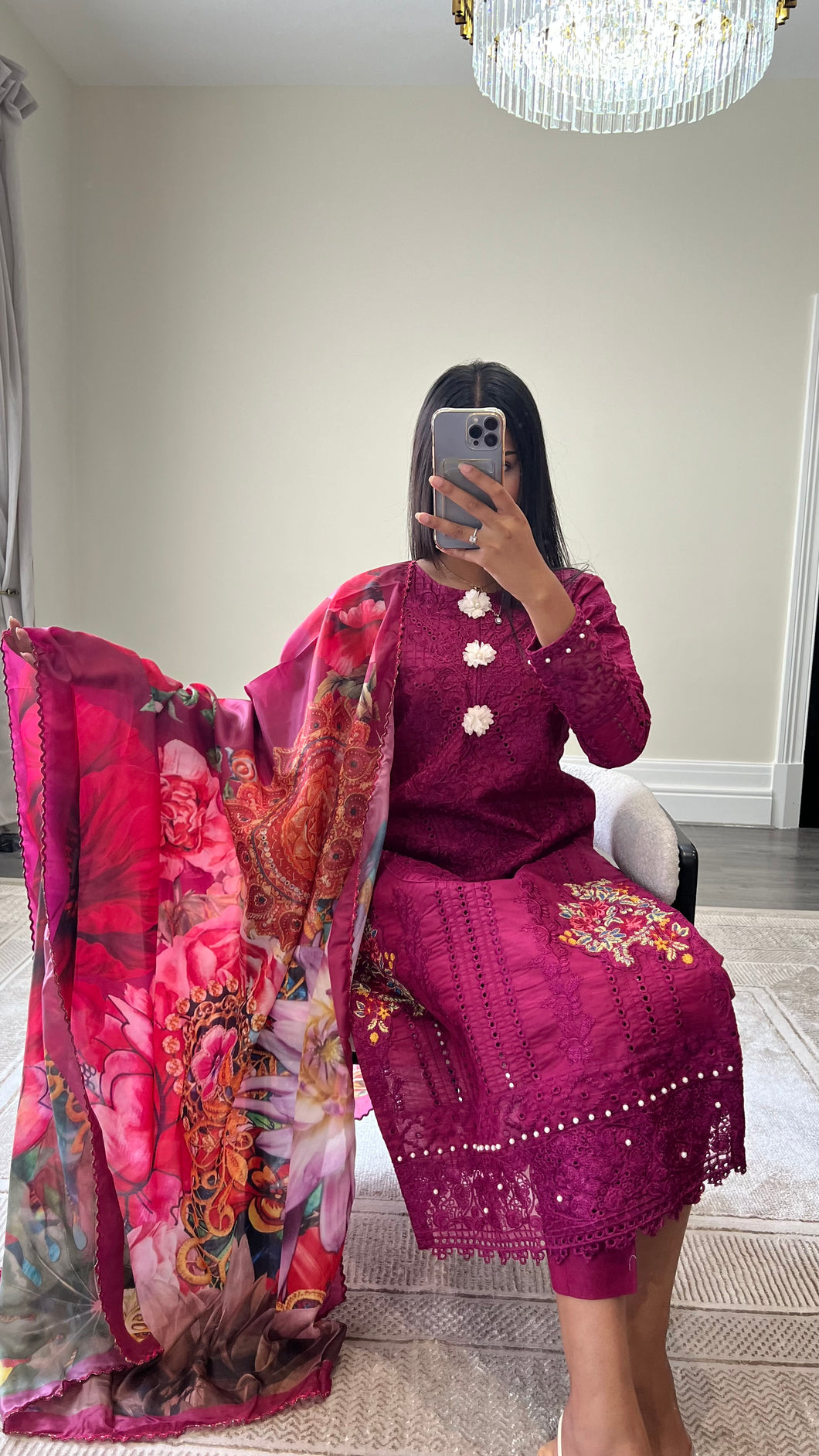 Maria B Inspired  embroidered chikankari lawn suit with silk duppata