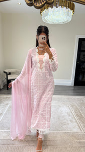 Chikankari 3 piece suit with crinkle duppata