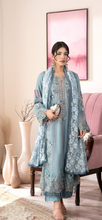 Load image into Gallery viewer, Maria B inspired collection. Chiffon shirt with embroidery and embellishments. Trouser and duppata.