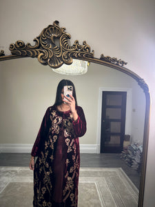 Velvet embroidered gown with silk inner and trouser