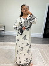Load image into Gallery viewer, Cotton silk kaftan style 2 piece with embellishments and cotton silk trouser. Eid collection. Party wear.