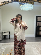 Load image into Gallery viewer, Jacquard 2 piece coord set. Shirt and trouser with printing detail. Soft jacquard fabric.
