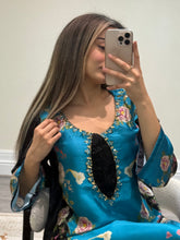 Load image into Gallery viewer, Silk 3 piece suit lulusar inspired with handwork on neckline. Kameez suit.