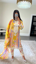 Load image into Gallery viewer, Maria B inspired embroidered lawn suit colourful print with chiffon duppata