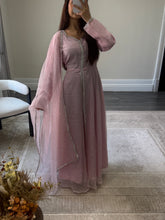 Load image into Gallery viewer, Mahira khan black sparkle suit with open gown style shirt. Duppata and trouser.