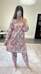 Poly cotton printed 2 piece coord with shirt and trouser.
