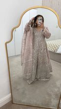Load image into Gallery viewer, Double gown Organza handwork embroidered outfit with organza duppata