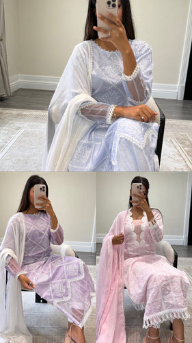 Chikankari 3 piece suit with crinkle duppata