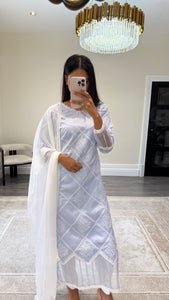 Chikankari 3 piece suit with crinkle duppata